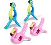 Clip para silla de playa, Clips para toalla de flamenco, soporte para toalla de loro para ropa, colcha, 4 Uds.