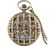 Antique Style Bronze Hollow Bamboo Quartz Pocket Watch Round Dial Hands Necklace Pendant FOB Sweater Watch For Men And Women