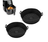 Forro de silicona para freidora de Aire Redondo-Paquete de 2 sartenes reutilizables resistentes al horno-Reemplazar forraje desmontable, accesorios de Cocina a prueba de Grasa, Negro