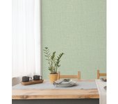 Muestra DIN A4 de Papel pintado vinílico ecológico efecto textil de lino color verde en relieve - Bucarest 680659 de GAULAN