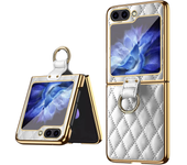 Luxury Rhombus Leather Ring Holder Cases for Samsung Galaxy Z Flip 5 4 3 ZFlip5 Tempered Glass Folding Shockproof Hard Cover