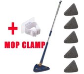 360° Cleaning Mop Rotatable Water Absorption Triangular Mop Foldable Automatic Water Squeezing Wall Cleaning Mop OR 3 Mop Cloth