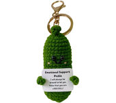 Handmade Pickled Cucumber Keychain Emotional Support Cute Hand Woven Keychain Inspirational Crochet Dolls Keyring Cheer Up Gifts