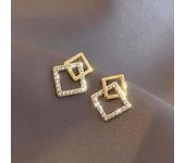 Korean Geometric Double Layers Rhombus Earrings for Women Gold Color Crystal Temperament Earring 2024 Fashion Jewelry Gift