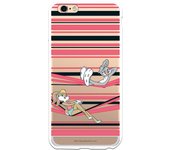 Funda original compatible con iPhone 6 Plus o 6S Plus con un diseño de Lola y Bugs Bunny Franja Rosa