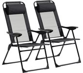 Outsunny Conjunto de 2 Sillas de Camping Plegables Sillas de Jardín con Reposacabezas Desmontable y Respaldo Reclinable en 5 Niveles Carga 120 kg para Terraza Playa 62x70x109 cm Negro
