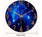 1pc 12inch Wall Clock Geometric Elements Dark Blue Thickened Tempered Glass Silent Movement Quartz Living Room Home Decor Gift