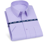 Mens Business Casual Short Sleeve Shirt Classic Plaid Striped Checked Male Social Dress Shirts Purple Blue 5XL Plus Large Size