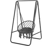 Silla Colgante con Soporte, Hamaca Colgante Exterior con Cojín 85x92x153cm, Soporte de Hamaca de Acero Resistente con Capacidad de 100kg para Dormitorio, Patio y Jardín, Gris