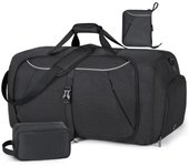 Bolsa de Viaje Plegable 65L 80L 100L Ultraligero Grande Bolsa de Deporte Bolsa de Equipaje de Viaje Impermeable Bolsa de Fin de Semana with Zapatos Mujeres y Hombres Compartment, Negro