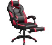 SONGMICS Silla Gaming, Silla de Oficina, para Carreras, con reposapiés, Diseño ergonómico, Reposacabezas Ajustable, Soporte Lumbar, 150 kg de Capacidad de Carga, Gris y Negro/Negro/Azul y Negro/Rojo y Negro
