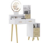 HOMCOM Tocador de Maquillaje con Espejo y Luces LED Mesa de Maquillaje con Iluminación Ajustable 5 Cajones y 4 Compartimentos Tocador para Dormitorio Salón Blanco