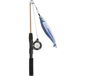 Caña de pescar Juguete para gatos Polea telescópica Caña de pescar Juguete para gatos Material de algodón duradero Juguete retráctil para gatos Diseño para masticar Saury + caña de pescar