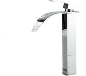 Grifo de fregadero de cascada grande y moderno con agua fría y caliente disponible, grifo de cascada cromado, grifo de cascada de curva Natural plateada-alto