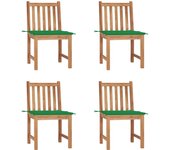 vidaXL Sillas de jardín 4 unidades madera maciza de teca con cojines