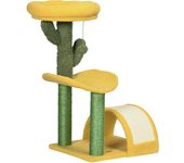 PawHut Árbol Rascador para Gatos de 72 cm Torre para Gatos Centro de Actividades para Gatitos con Cama Poste de Sisal Rascadora Curva y Bola Colgante 40x35x72 cm Amarillo