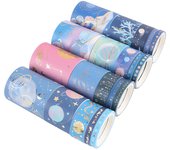 Juego de 20 rollos de cinta washi con diseño de cielo estrellado cósmico, 5/15/30/50 mm de ancho, con diseño de planetas, lunas y estrellas, cinta adhesiva decorativa japonesa