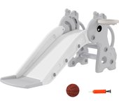 AIYAPLAY Tobogán Infantil 3 en 1 Tobogán para Niños de 1 a 3 Años con Escalera Canasta de Baloncesto y Diseño de Jirafa para Interior 106x51,5x52 cm Gris