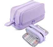 Purple Pencil Case Large Capacity Pencil Pouch, Zip Smooth Pencil Pouch, Stationery Organizer with 4 Compartments