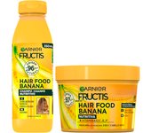 GARNIER Fructis Hair Food Banana Sets Champu, Acondicionador o Mascarilla 3 en 1 Nutritiva para Cabello Seco.