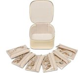 Cajas de cuero para joyas para viajes con bolsas de terciopelo y cremallera para mujeres, estuche de viaje para joyas, estuche organizador de cuero portátil para joyas, estuche organizador de viaje para joyas (amarillo)