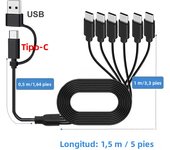 6 in 1 USB C Splitter Cable Multi USB C Cable Type C Male Charger Cable for iPhone 15 Android Samsung Tablet and TypeC Device