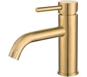 Grifo Lavabo Dorado Melo Protección PVD | Grifo Monomando Lavabo, Mezclas Agua Fría y Caliente, Ahorro de Agua | Instalación Facil, Latón, Inoxidable, Oro Mate, Caño Curvo, Jabalon Series