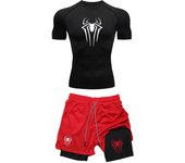 Men's Workout Compression Set Y2K Spider Printed Gym Tshirts Breathable Running Shorts Quick Dry Sports Rash Guard Sportwear Set