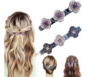 Pinzas para el cabello trenzadas - Pinzas para el cabello trenzadas con piedras de cristal brillantes, pinzas para el cabello trenzadas para mujeres, pinzas para el cabello trenzadas con piedras de cristal para peinar el cabello grueso y fino (4 piezas/b)