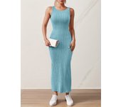 Summer New Style Sleeveless Inner Strap Mid-length Round Neck Backless Knitted Hip One-step Skirt Vest Dress