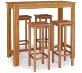 vidaXL Mesa y taburetes altos de jardín 5 pzas madera maciza acacia