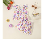 Summer Set 2/Piece Girl Baby Strap+Shorts Girl Cartoon Tulip Printed Small Flying Sleeve Strap Top