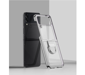 Transparent Plating Ring Case for Samsung Galaxy Z Flip 5 4 3 5G Cover Clear Hard PC Ring Buckle Shockproof Luxury  Phone Cases