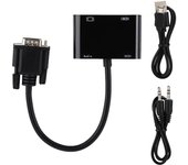 FGNS Adaptador VGA a HDMI, Adaptador VGA Macho a 1080P HDMI hembra + VGA hembra Converter con Audio estéreo de 3,5 mm, Dongle para TV, computadora, computadora portátil, Monitor, proyector