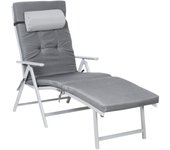 Tumbona plegable reclinable negra o gris, cama de sol con colchón de 6 cm, reposacabezas desmontable, aluminio inoxidable y tejido transpirable, confort máximo, capacidad 150kg, ideal para jardín y playa