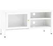 Mueble para el televisor acero y vidrio blanco 90x30x44 cm