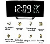 Mirror Digital Alarm Clock Temperature Date 2 Levels of Brightness Adjustment Snooze Table Clock 12/24H Night Mode LED Clock