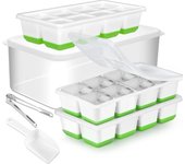 Cubitera Grande para Hielo con Cubo,  3pcs Molde de Silicona para Cubitos de Hielo con Tapa, 4,5 cm Bandeja de Hielo Sin BPA Calidad Alimentaria para Whisky Cócteles Cerveza (Verde)