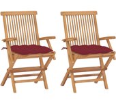 vidaXL Sillas de jardín 2 uds madera maciza de teca con cojines