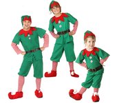 Hot Christmas Elf Family Costume Role Playing Outfit Green Santa Claus Party Performance Fancy Clothing for Men Women Girls Boys