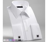 M~6XL Men's French Cuff Dress Shirt White Long Sleeve Social Male Shirts Regular Fit Party Dinner Wedding Cufflinks Formal Shirt