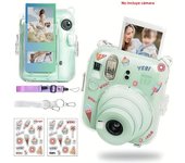 5-Piece Set Clear Protective Case - Camera Case Compatible with Fujifilm Instax Mini 12, Hard PC Case with 2 Straps and Stickers