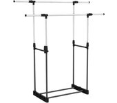 Perchero de Pie Burro Doble con Zapatero Plateado | Thinia Home | Perchero Extensible y Ajustable | Perchero para Ropa con Tubería Industrial | Perchero Vestidor, Recibidor Dormitorio | 172x41x157cm