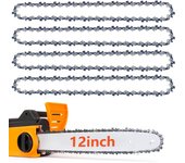 Paquete de 4 cadenas de motosierra LP de Paso de 3/8 ", calibre 1,1mm para Barra de 12", 44 Eslabones de transmisión - Cadena de motosierra de Bajo retroeso, cadena de repuesto compatible con la mayoría de las...