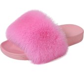 Sandalias peludas para mujer Sandalias de piel sintética Sandalias mullidas Sandalias con punta abierta Lindas zapatillas de piel Zapatillas mullidas sin cordones