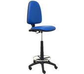Piqueras Y Crespo Taburete Ergonómico Regulable en Altura con Aro Reposapiés Cromado Similpiel Azul