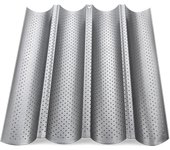 Baguette Baking Tray Perforated French Stick Loaf Baking Molds Pan for 4 Baguettes（Silver）