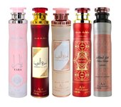 Pack de 5 ambinetadores arabes de 300ml cada uno,Ambientadores de casa Yara rosa,Ameerat al Arab ,Badee al oud sublime,Ameerat al arab prive rose + Fachkar LATTAFA ,Spray de casa intenso,agradable,floral,dulce NOVEDAD