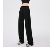 Women Chic Version Straight Leg Wide Leg Pants Lady Loose Elastic High Waisted Trousers Female Fashion Plush Thermal Sweatpants