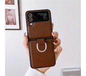 For Samsung Galaxy Z Flip 5 4 3 Phone Case Luxury Pu Leather Hard Plastic Back Cover5G Case with Ring